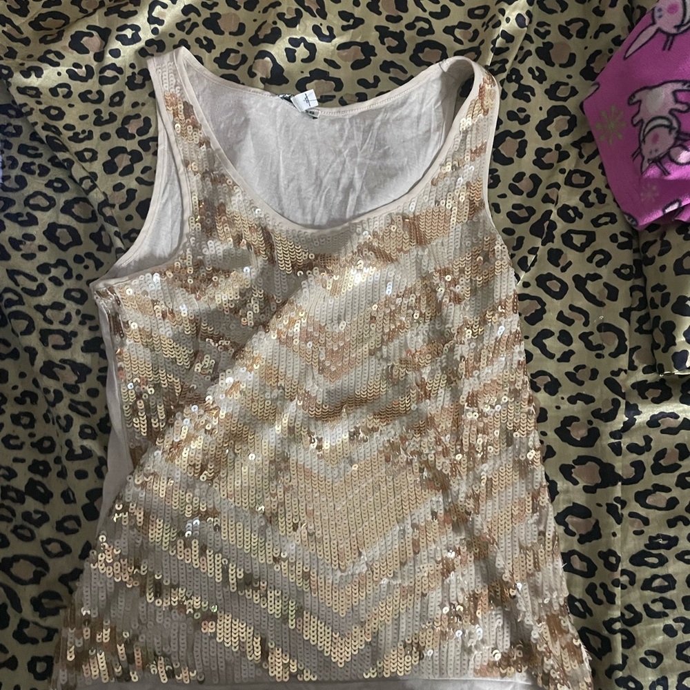 Express Gold Sequin Chevron Tank Top